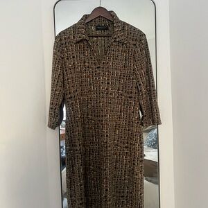 Connected Apparel Brown Checkered Midi Dress